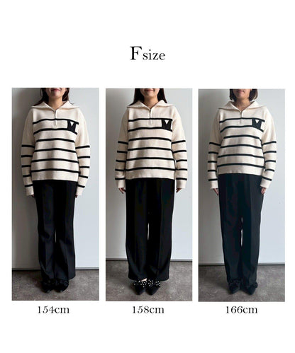 徽章標誌半拉鍊條紋針織衫