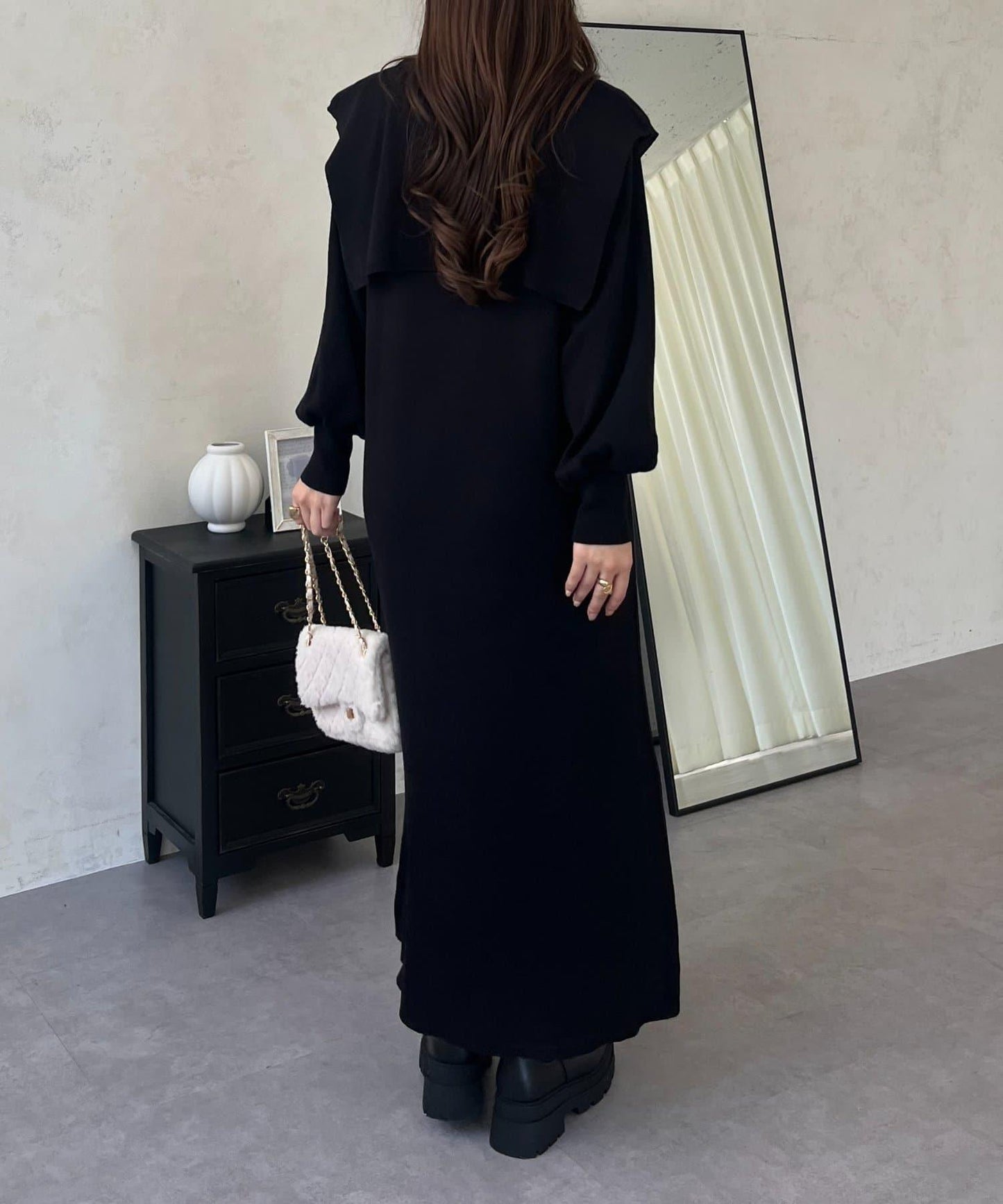 珍珠紐扣水手領針織連衣裙