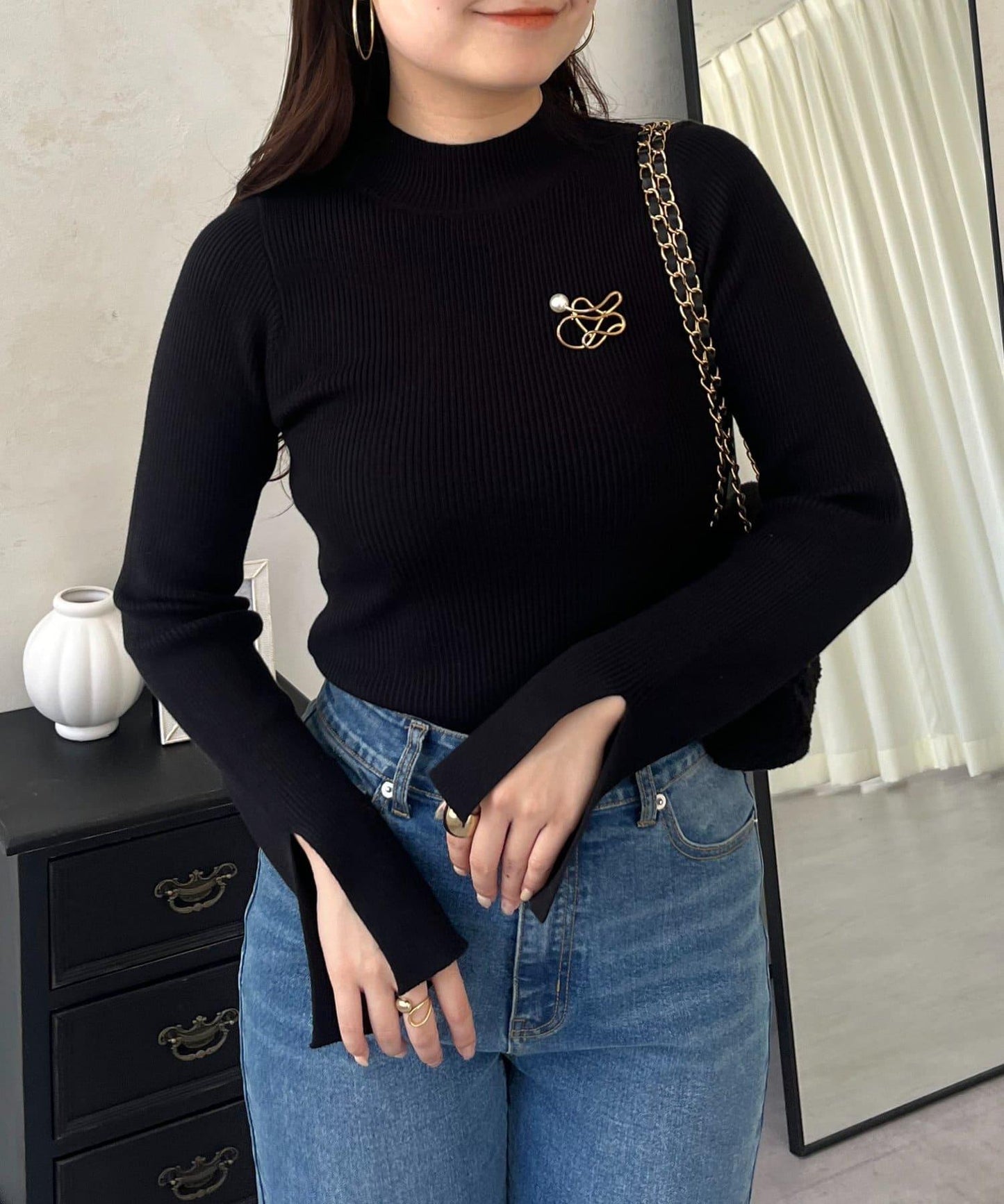 高領羅紋針織上衣