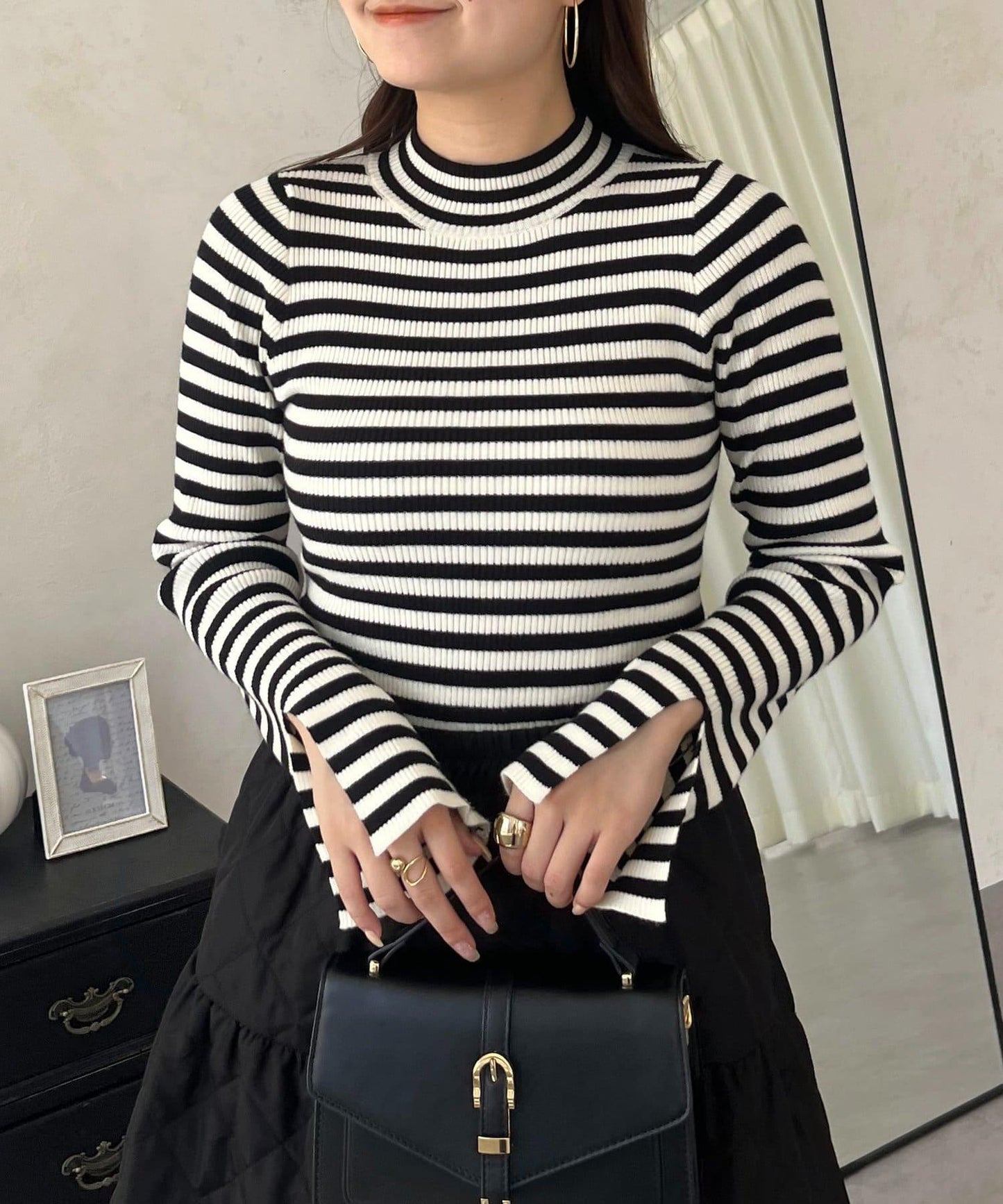 高領羅紋針織上衣