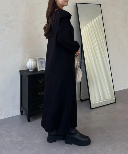 珍珠紐扣水手領針織連衣裙