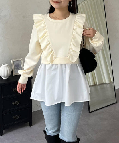 荷葉邊拼接荷葉下襬衛衣