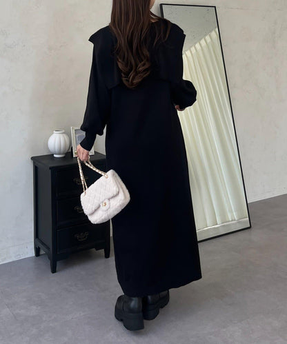 珍珠紐扣水手領針織連衣裙