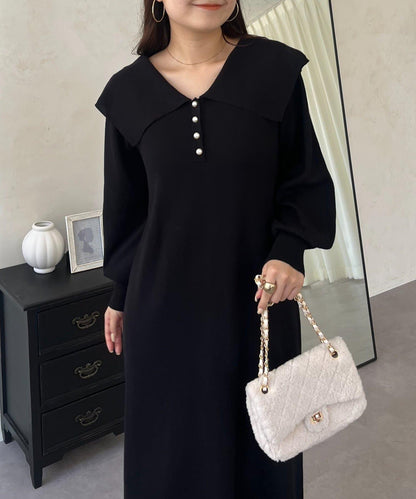 珍珠紐扣水手領針織連衣裙