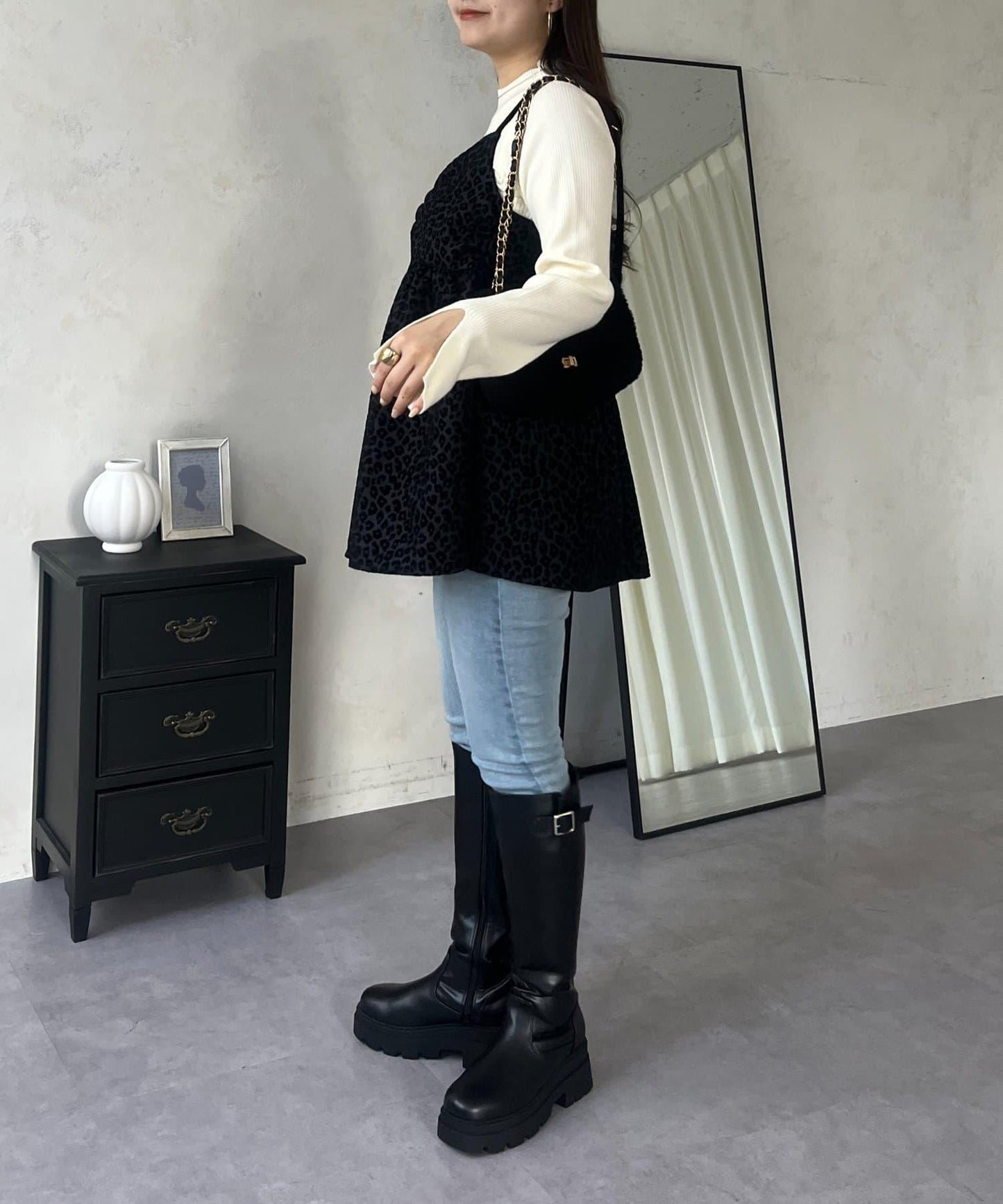 高領羅紋針織上衣