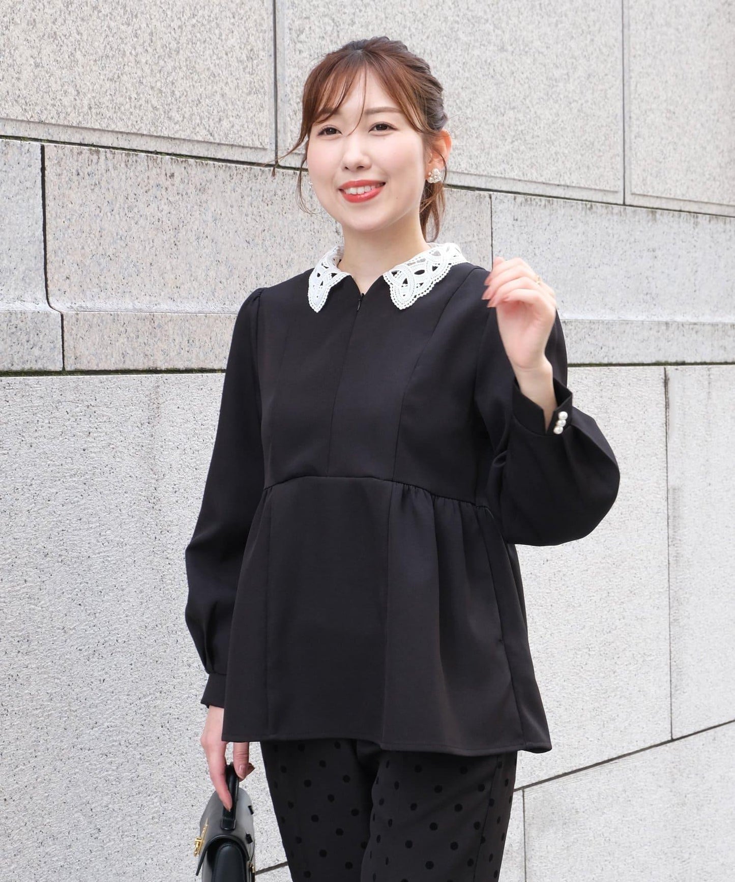 【MAYURI企畫】【適合正式場合】可拆卸領前拉鍊荷葉邊下襬襯衫