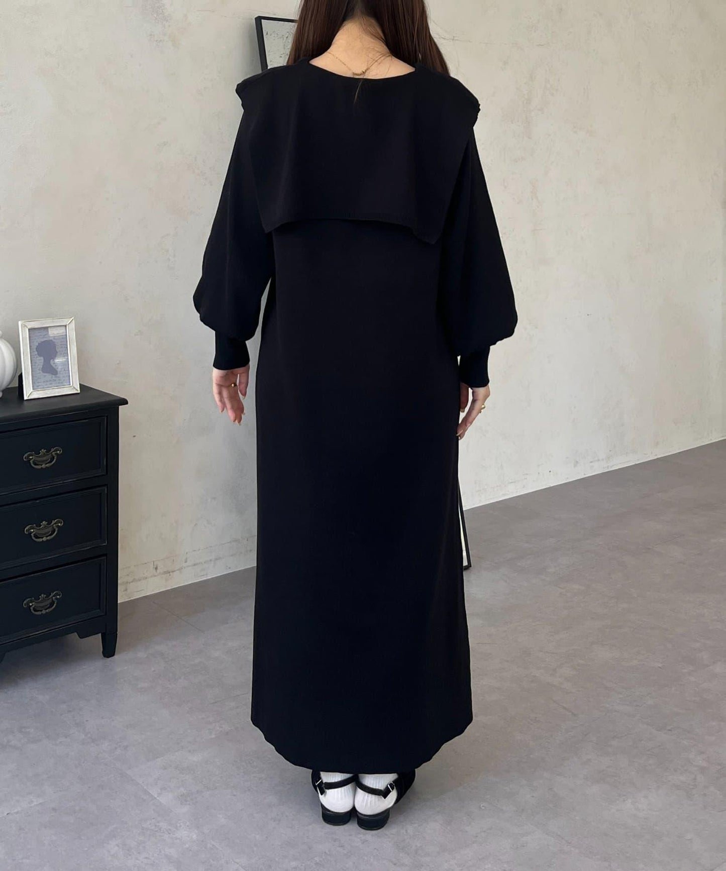 珍珠紐扣水手領針織連衣裙