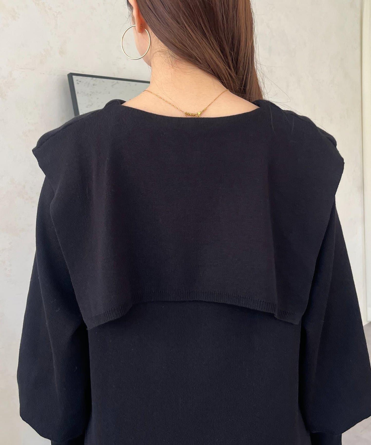 珍珠紐扣水手領針織連衣裙