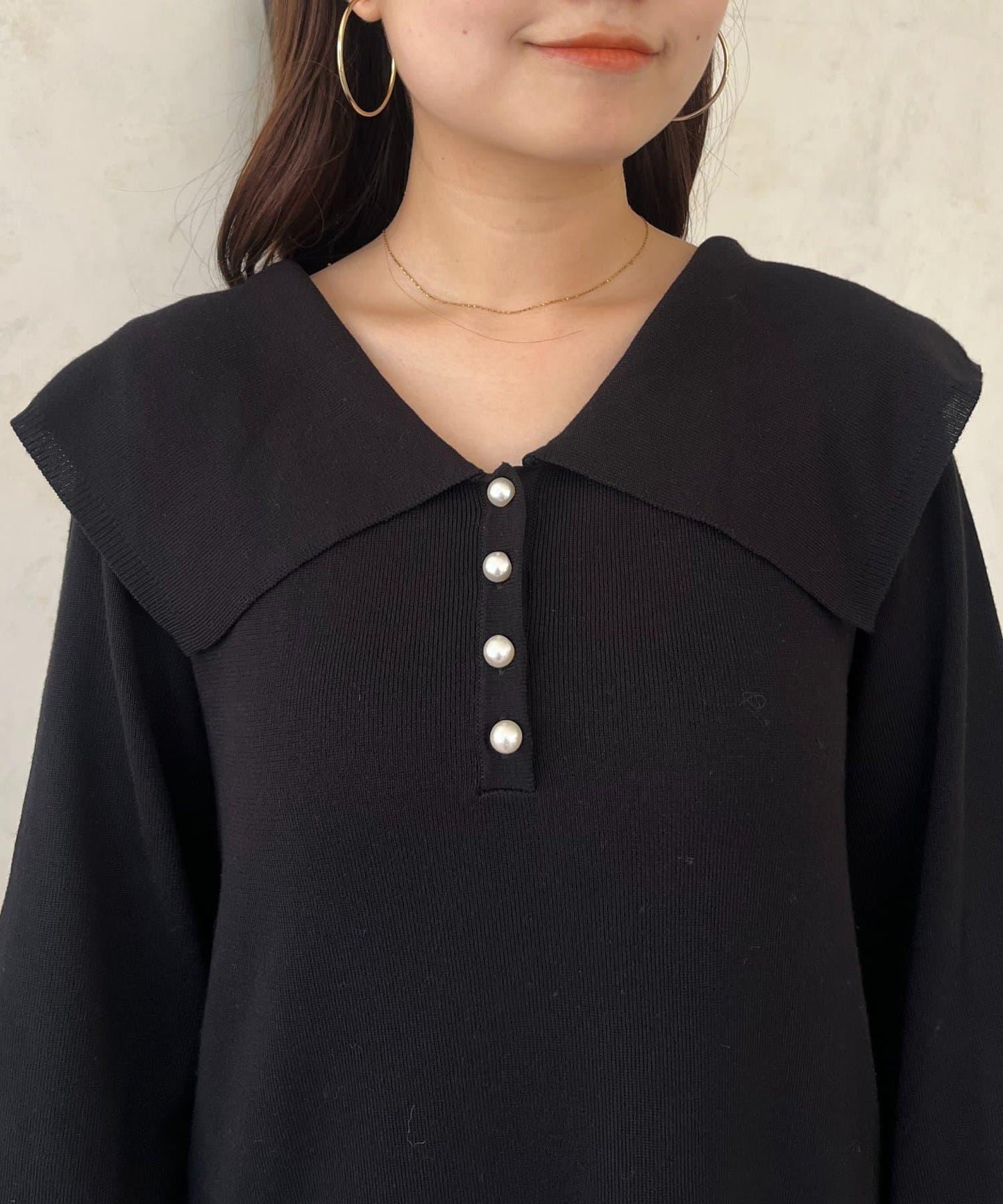 珍珠紐扣水手領針織連衣裙