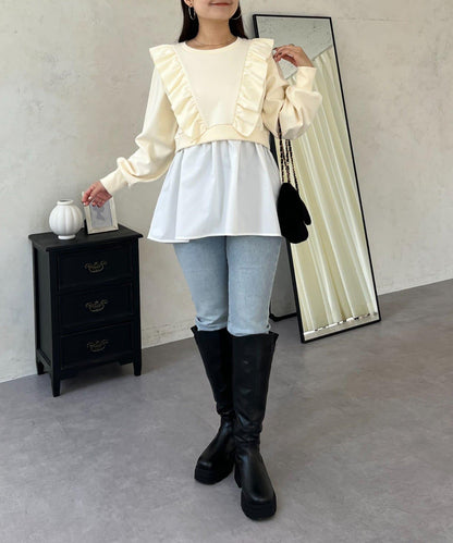 荷葉邊拼接荷葉下襬衛衣