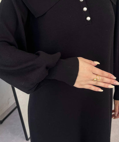 珍珠紐扣水手領針織連衣裙