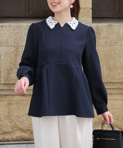 【MAYURI企畫】【適合正式場合】可拆卸領前拉鍊荷葉邊下襬襯衫
