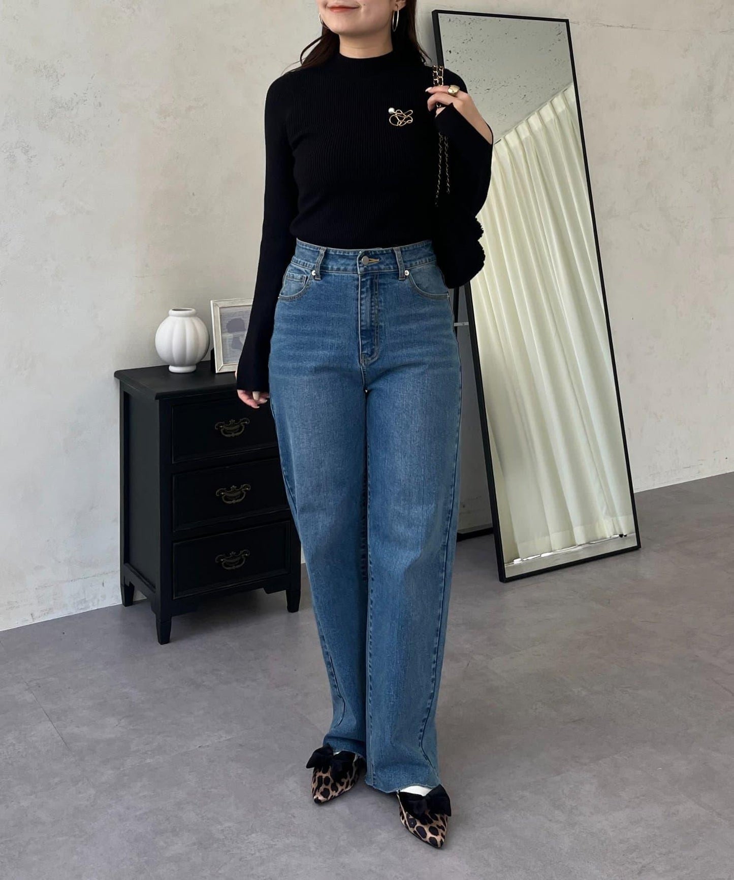 高領羅紋針織上衣