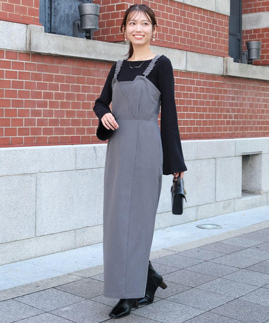 【ITAMI企畫】喇叭袖針織衫×兩穿吊帶連衣裙