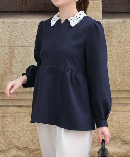 【MAYURI企畫】【適合正式場合】可拆卸領前拉鍊荷葉邊下襬襯衫