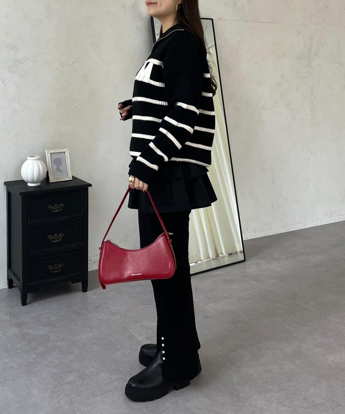 徽章標誌半拉鍊條紋針織衫