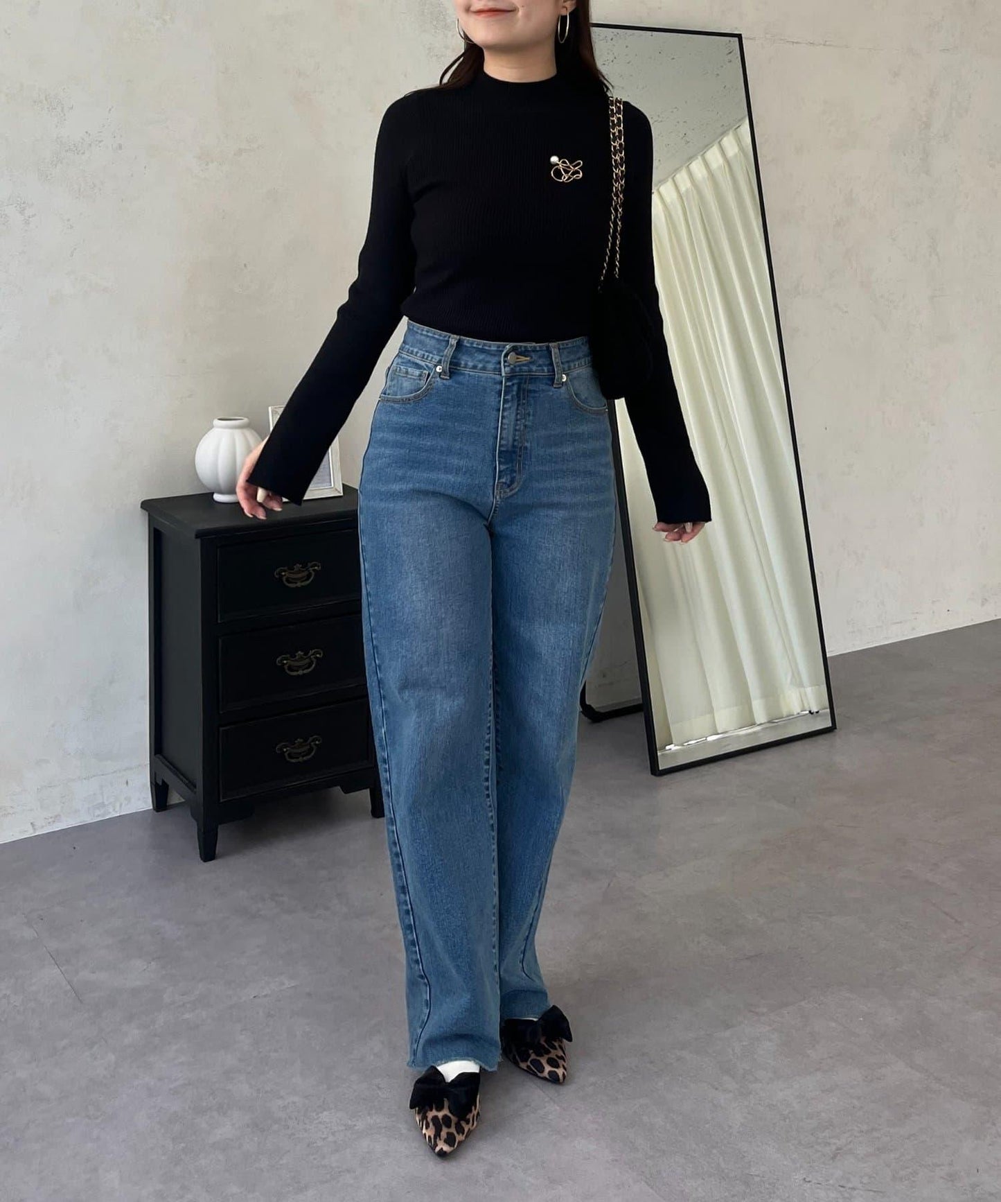 高領羅紋針織上衣