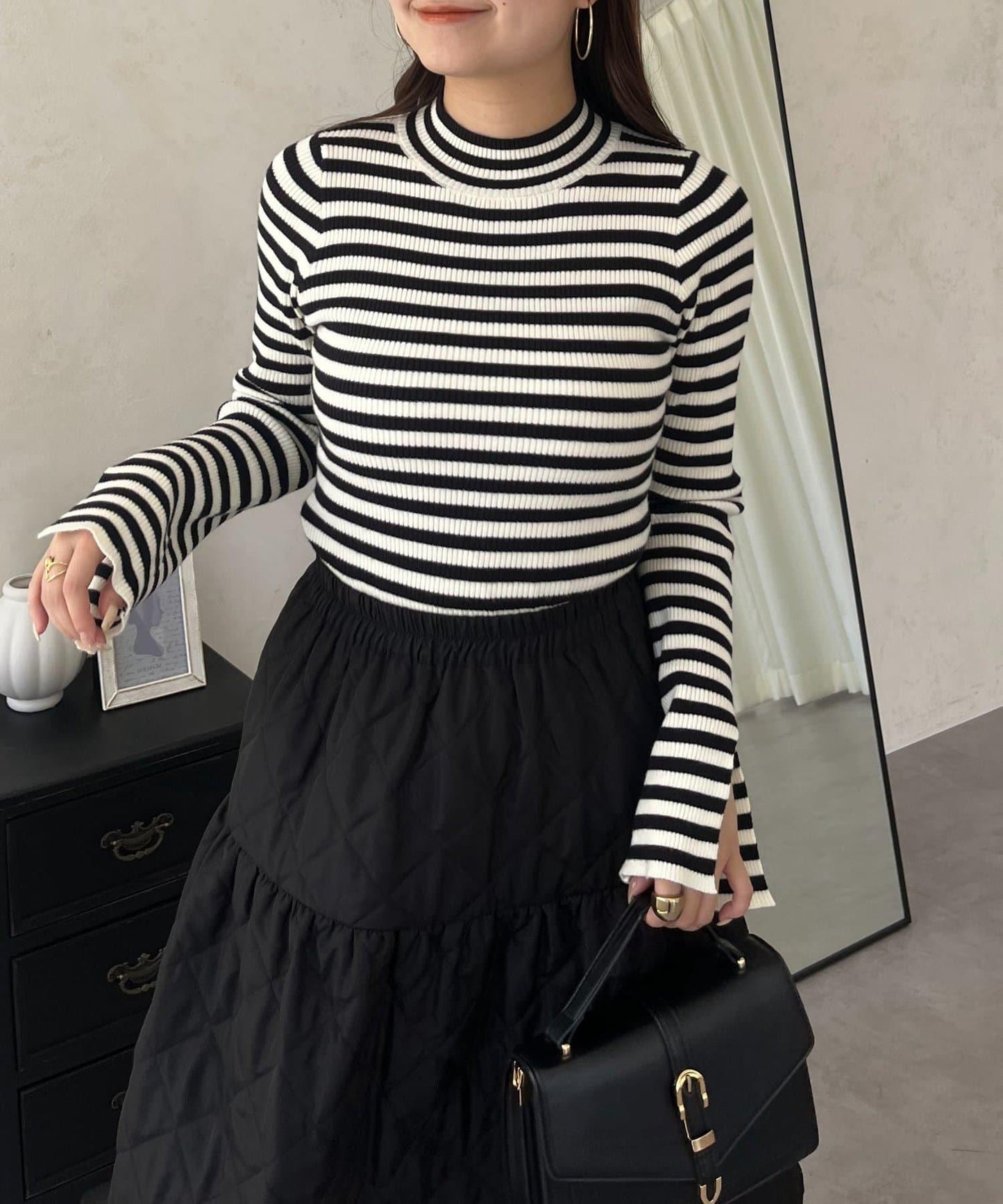 高領羅紋針織上衣