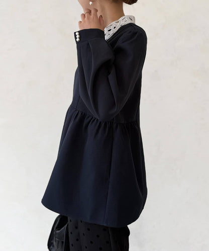 【MAYURI企畫】【適合正式場合】可拆卸領前拉鍊荷葉邊下襬襯衫
