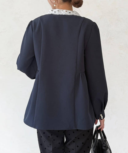 【MAYURI企畫】【適合正式場合】可拆卸領前拉鍊荷葉邊下襬襯衫