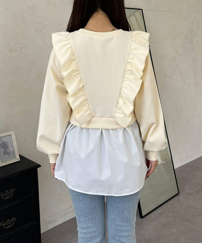 荷葉邊拼接荷葉下襬衛衣