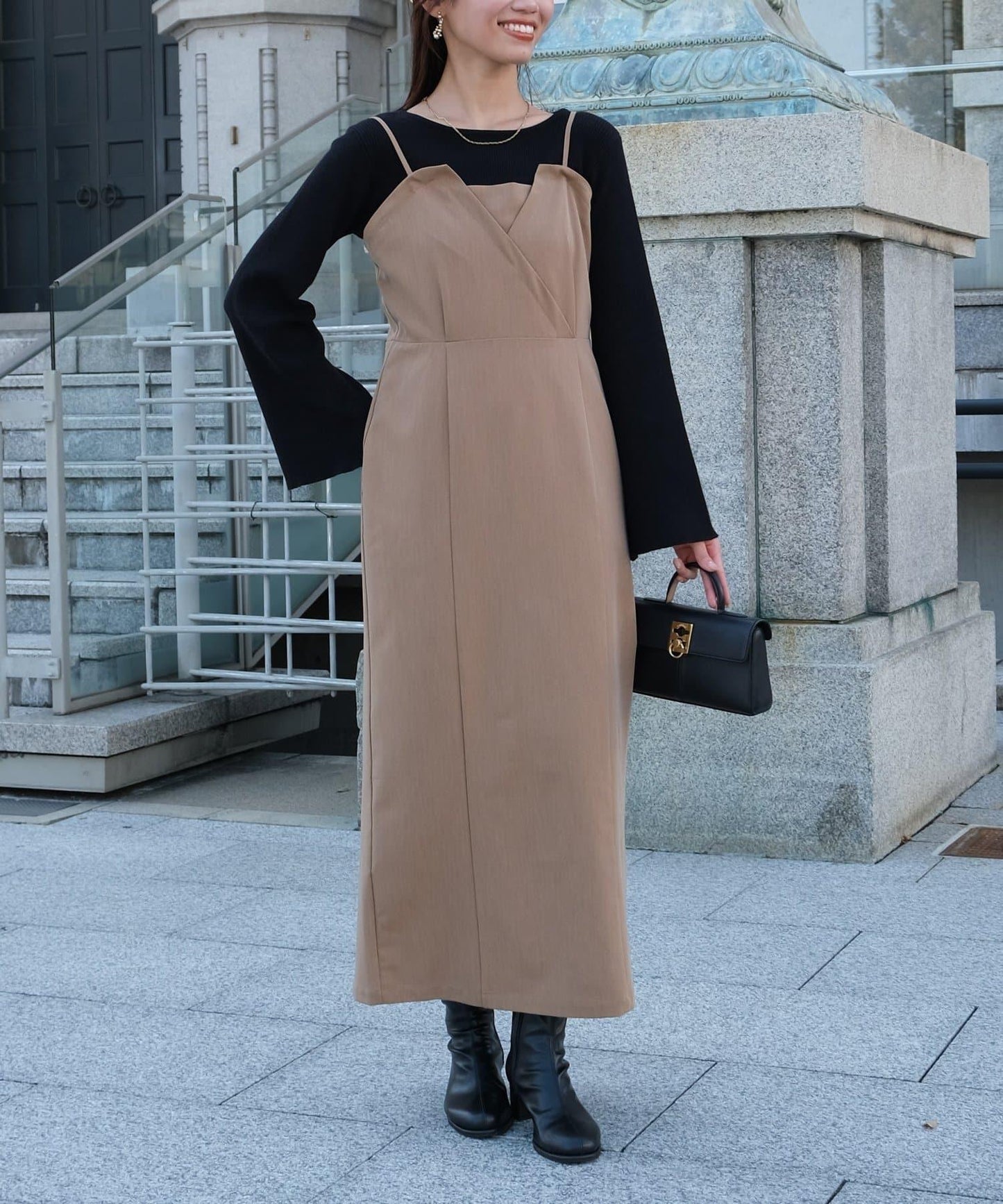 【ITAMI企畫】喇叭袖針織衫×兩穿吊帶連衣裙