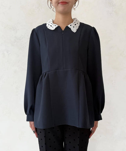 【MAYURI企畫】【適合正式場合】可拆卸領前拉鍊荷葉邊下襬襯衫