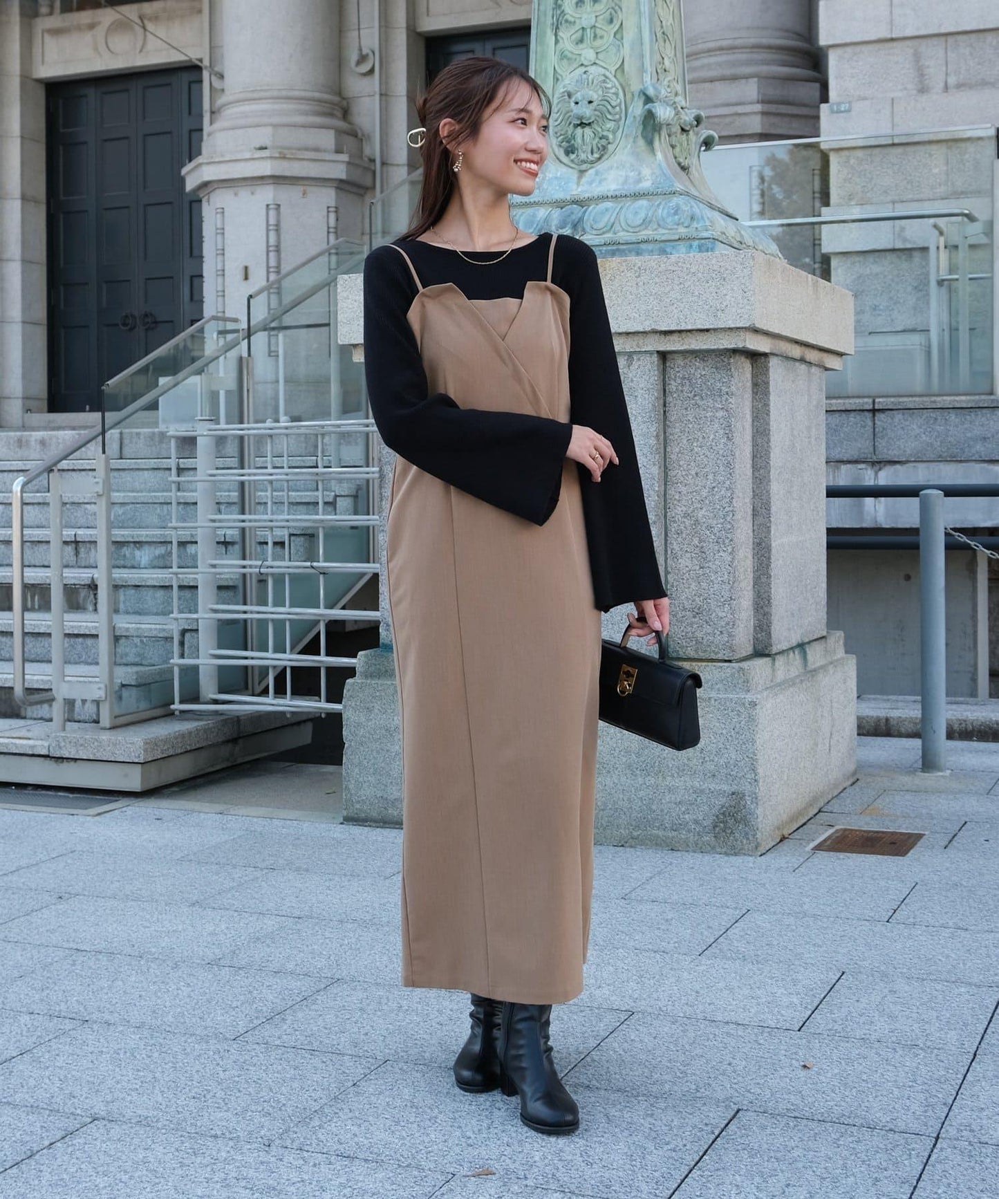 【ITAMI企畫】喇叭袖針織衫×兩穿吊帶連衣裙