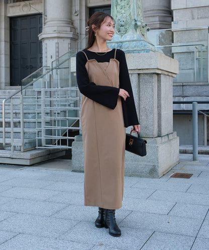 【ITAMI企畫】喇叭袖針織衫×兩穿吊帶連衣裙