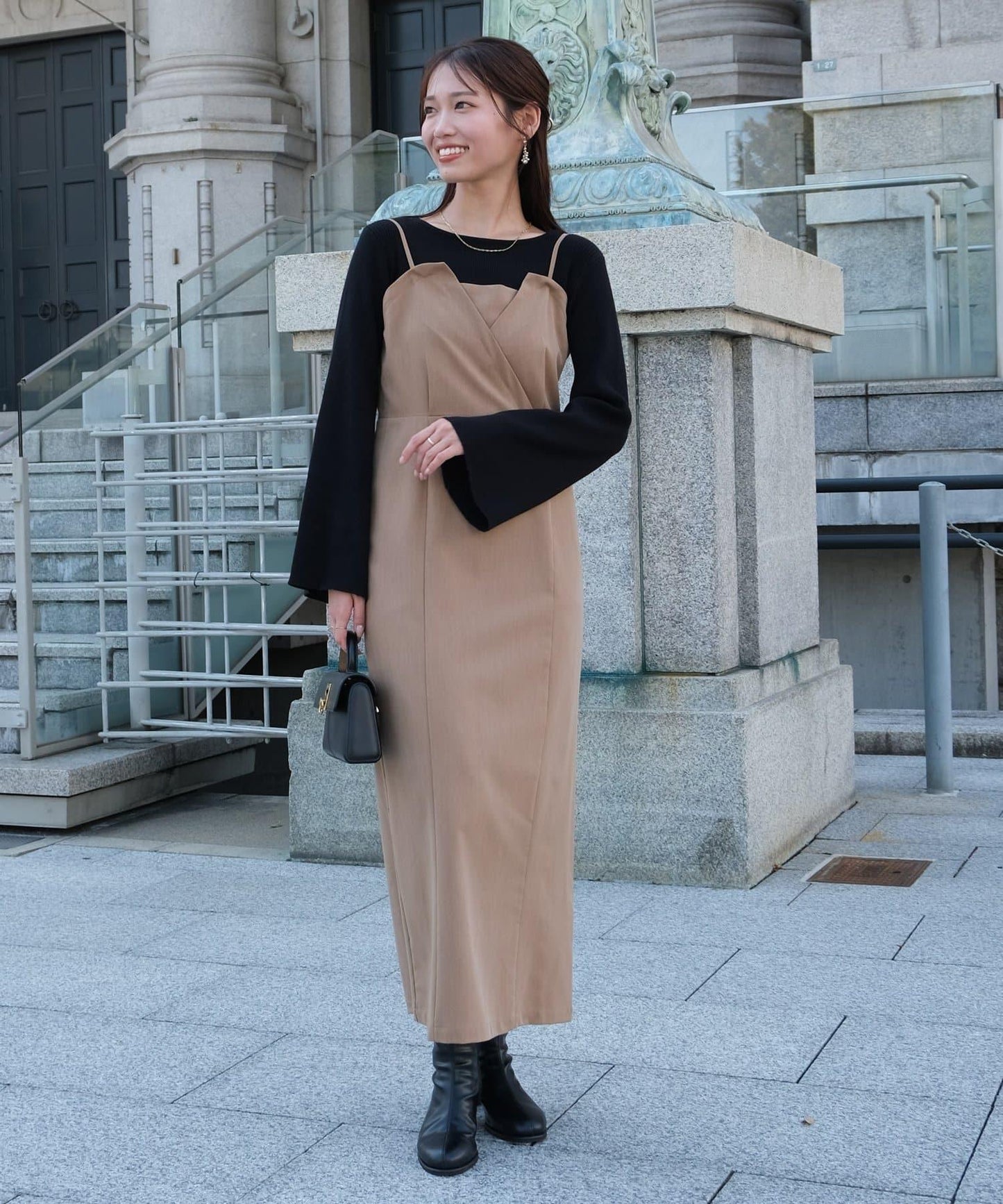 【ITAMI企畫】喇叭袖針織衫×兩穿吊帶連衣裙