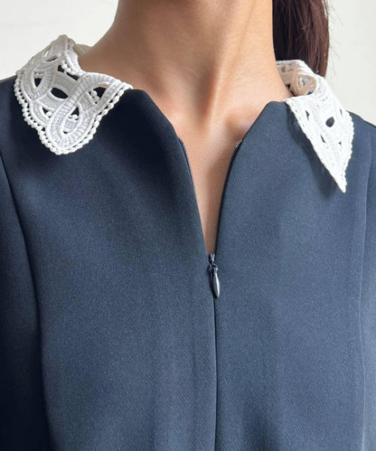 【MAYURI企畫】【適合正式場合】可拆卸領前拉鍊荷葉邊下襬襯衫