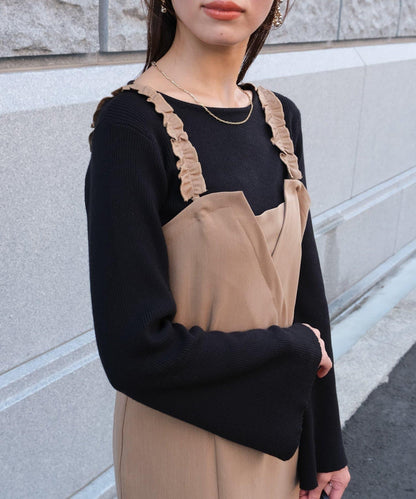 【ITAMI企畫】喇叭袖針織衫×兩穿吊帶連衣裙