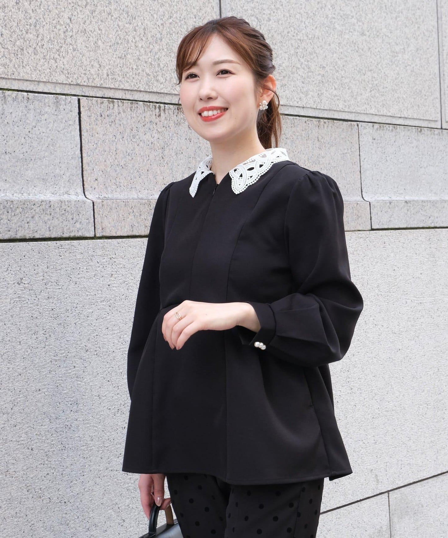 【MAYURI企畫】【適合正式場合】可拆卸領前拉鍊荷葉邊下襬襯衫