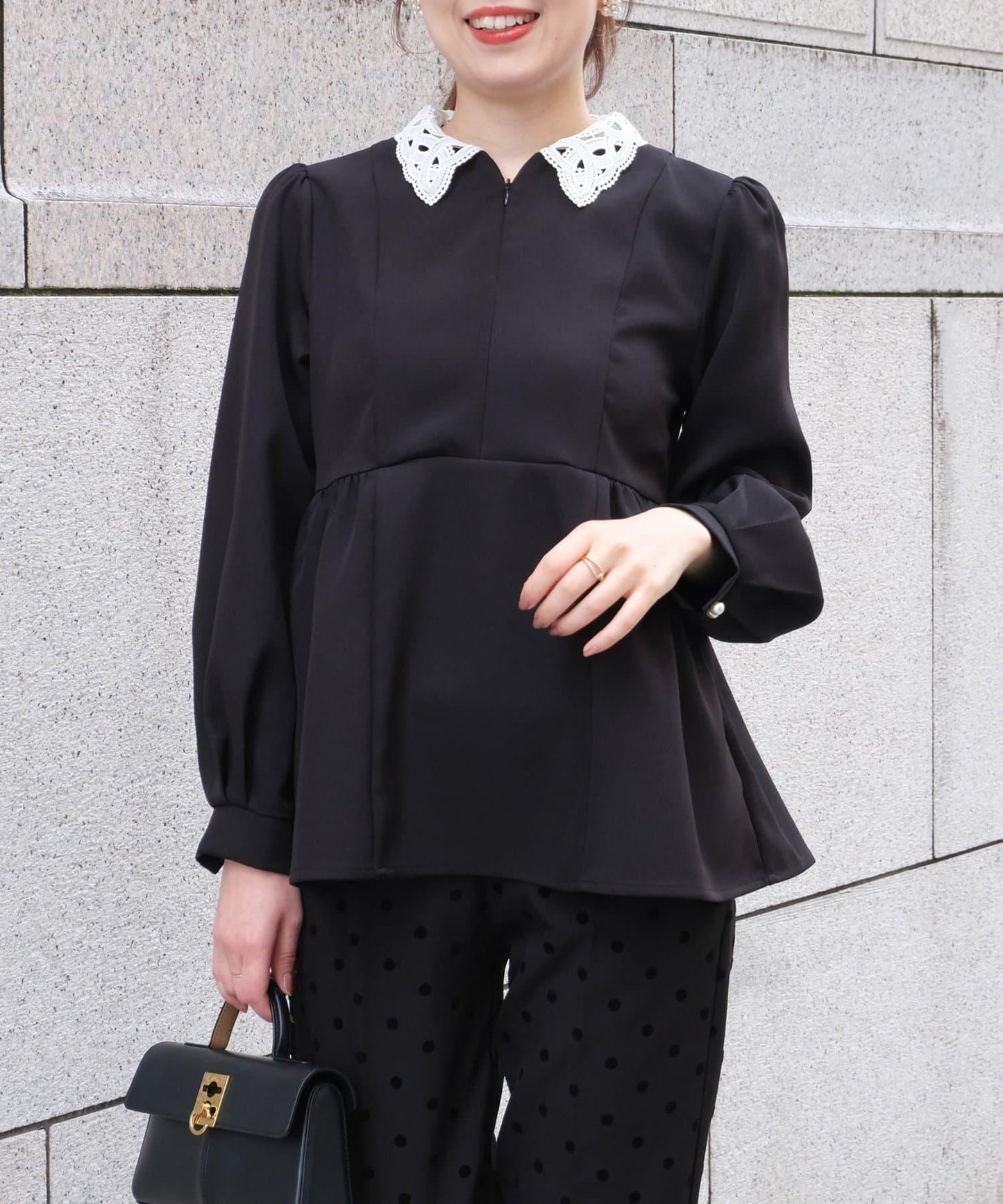 【MAYURI企畫】【適合正式場合】可拆卸領前拉鍊荷葉邊下襬襯衫