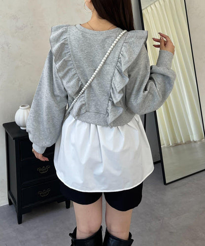 荷葉邊拼接荷葉下襬衛衣