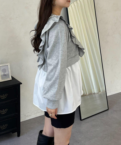 荷葉邊拼接荷葉下襬衛衣
