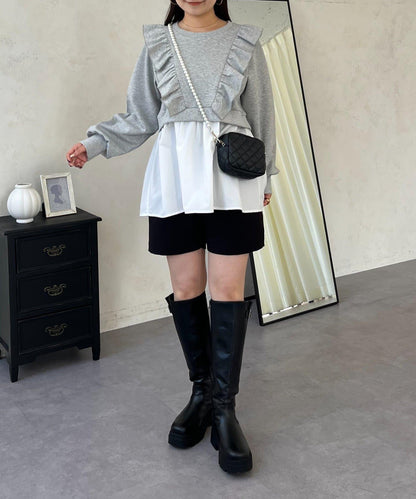 荷葉邊拼接荷葉下襬衛衣