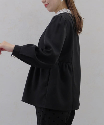 【MAYURI企畫】【適合正式場合】可拆卸領前拉鍊荷葉邊下襬襯衫