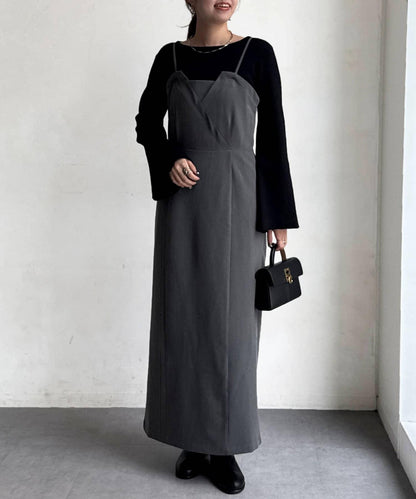 【ITAMI企畫】喇叭袖針織衫×兩穿吊帶連衣裙