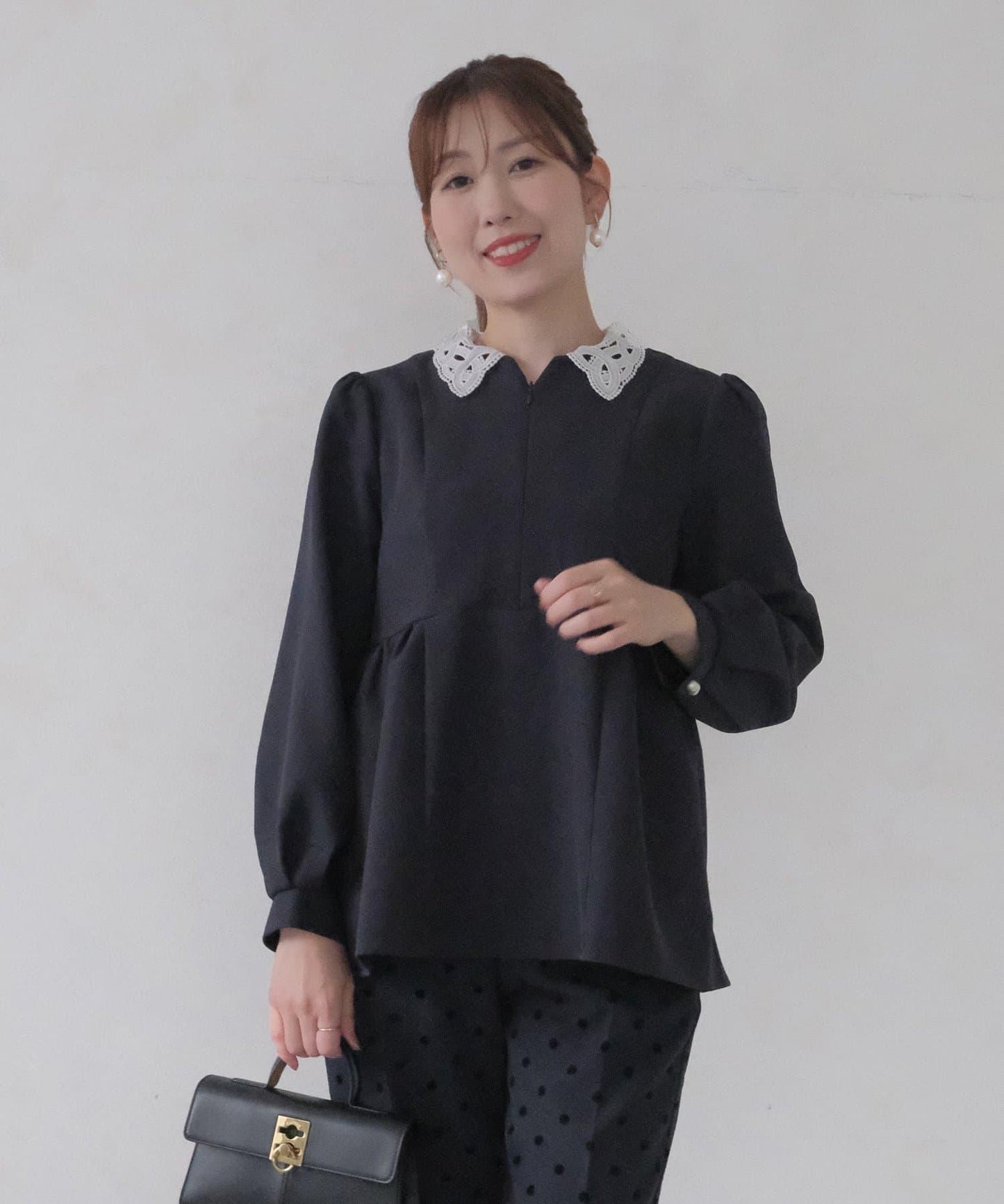 【MAYURI企畫】【適合正式場合】可拆卸領前拉鍊荷葉邊下襬襯衫