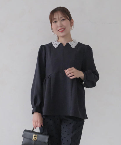 【MAYURI企畫】【適合正式場合】可拆卸領前拉鍊荷葉邊下襬襯衫