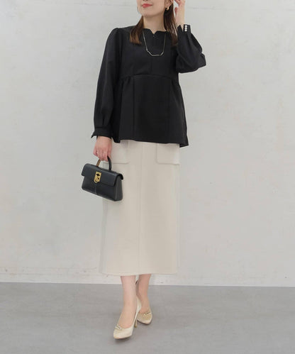 【MAYURI企畫】【適合正式場合】可拆卸領前拉鍊荷葉邊下襬襯衫