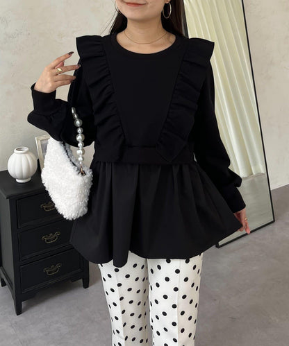 荷葉邊拼接荷葉下襬衛衣