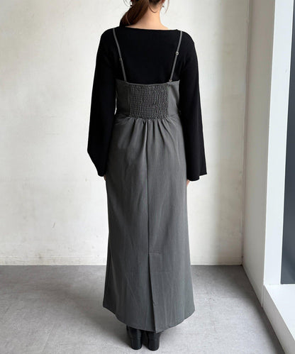 【ITAMI企畫】喇叭袖針織衫×兩穿吊帶連衣裙