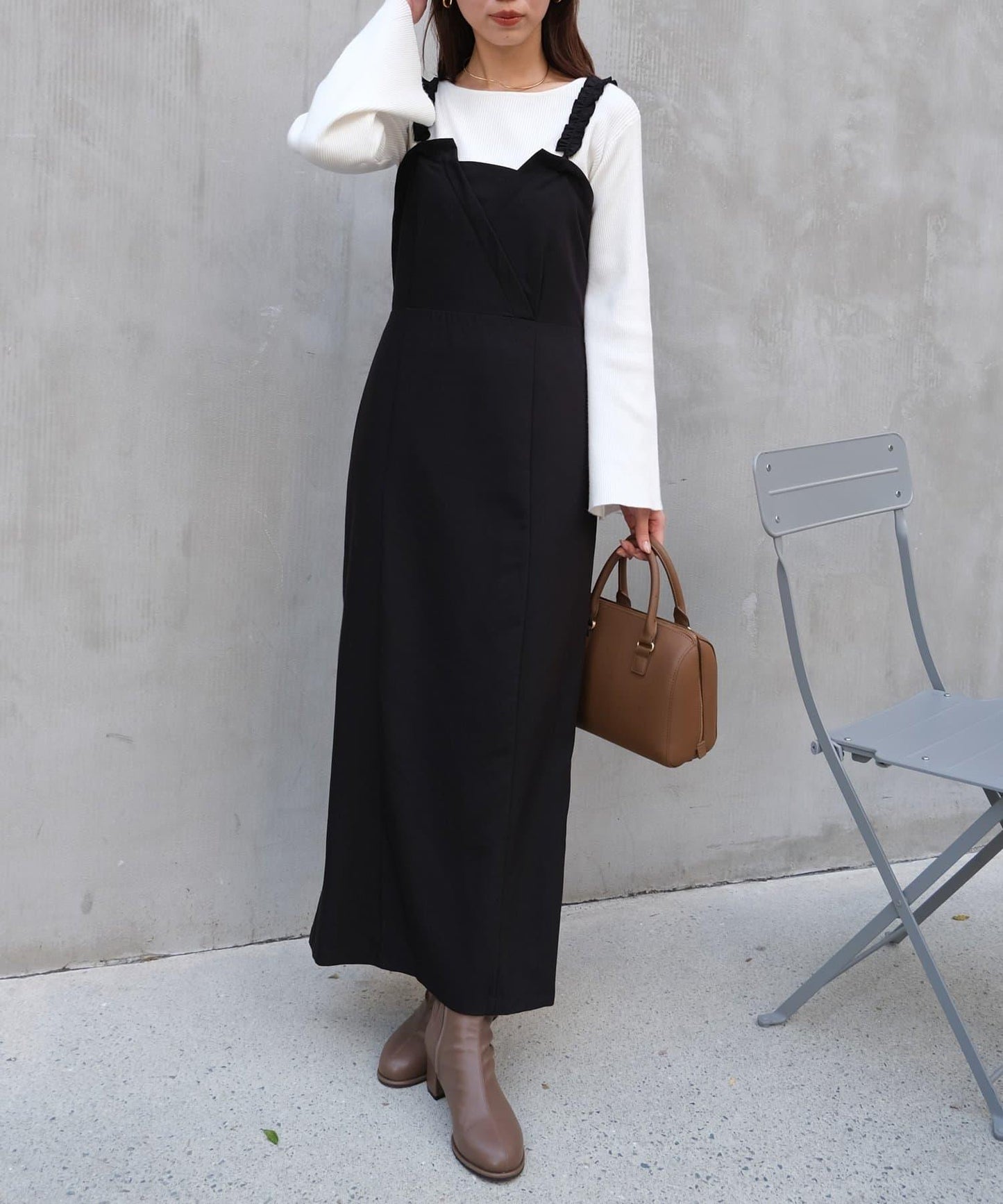 【ITAMI企畫】喇叭袖針織衫×兩穿吊帶連衣裙