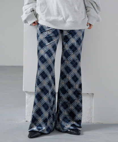 【Kastane】格紋天鵝絨喇叭褲