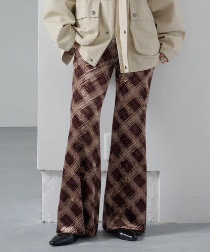 【Kastane】格紋天鵝絨喇叭褲