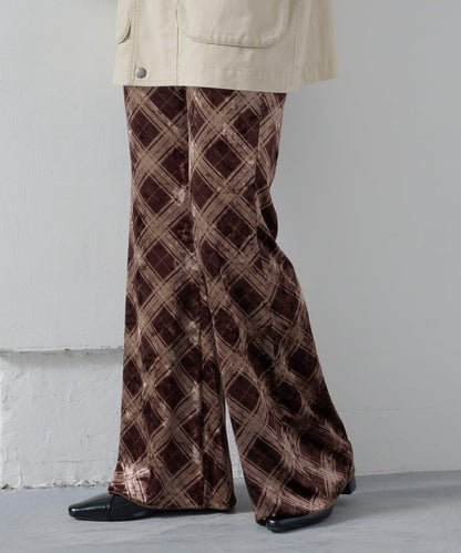 【Kastane】格紋天鵝絨喇叭褲