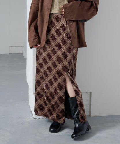 【Kastane】格紋天鵝絨半身裙
