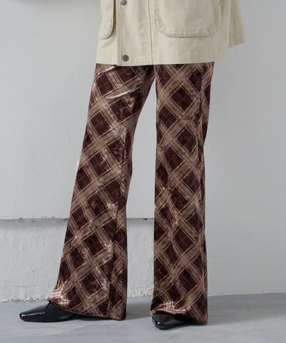 【Kastane】格紋天鵝絨喇叭褲